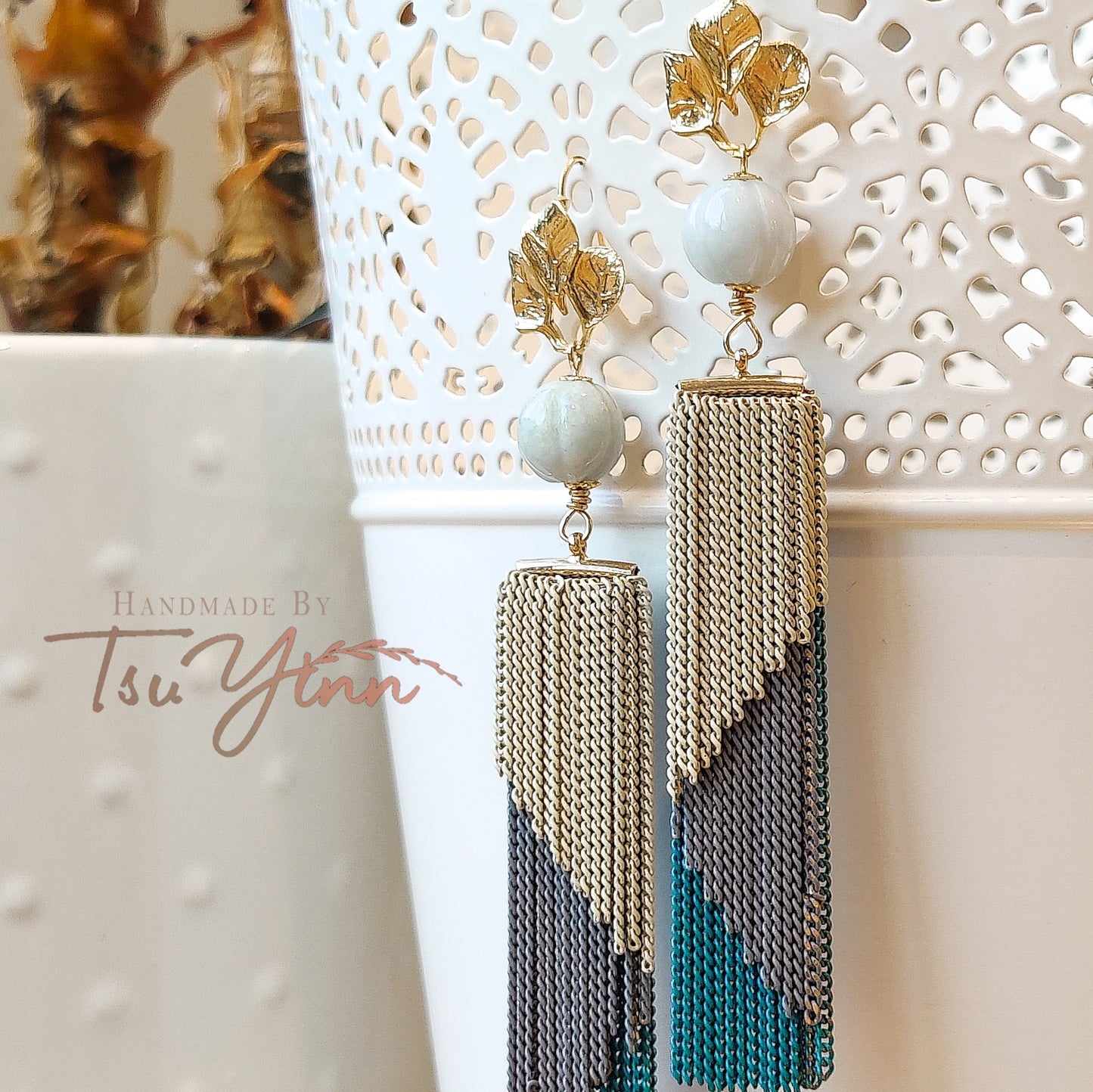 Jessica Brass Tassels (Greys and Teal)