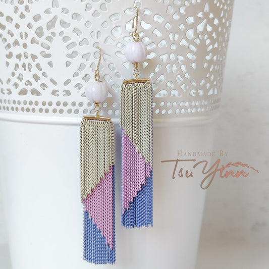 Textured French Hooks Brass Tassels (Light Grey, Pink and Periwinkle)