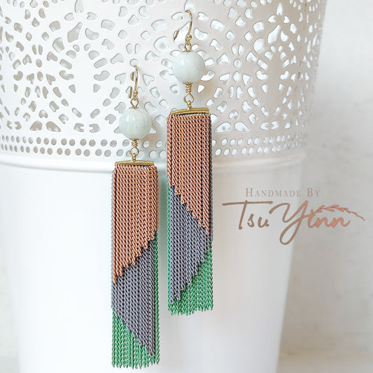 French Hooks Brass Tassels (Peach, Grey and Green)