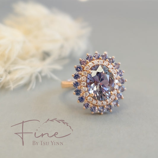 RG Elizabeth Ring with Tanzanite, White Diamonds and Blue Spinels