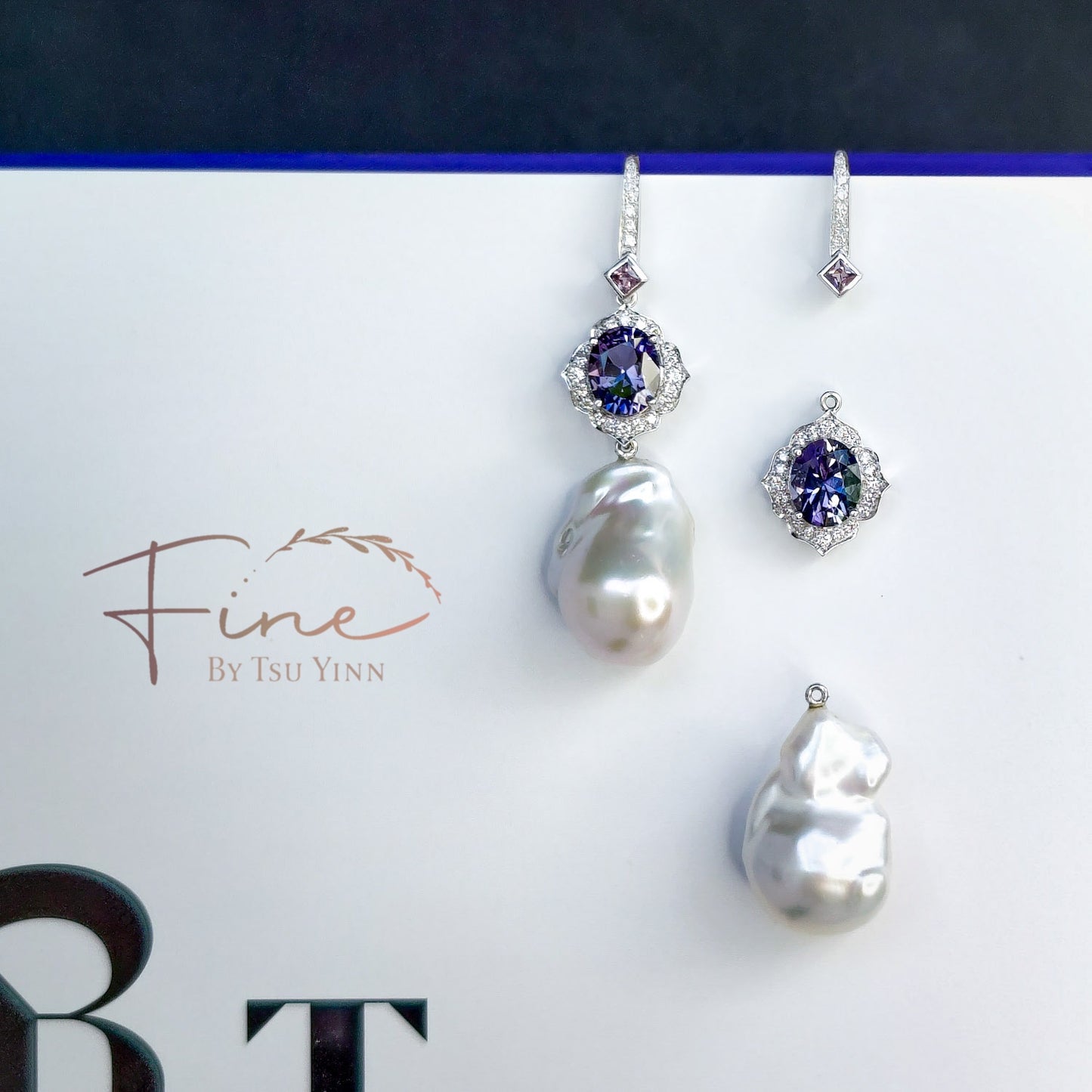 FBTY Sigrid Earrings with Tanzanite and Baroque Pearls