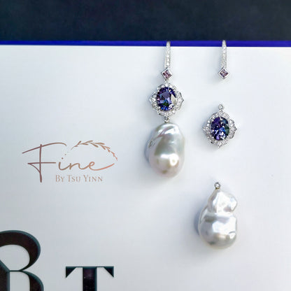 Sigrid Earrings with Tanzanite and Baroque Pearls