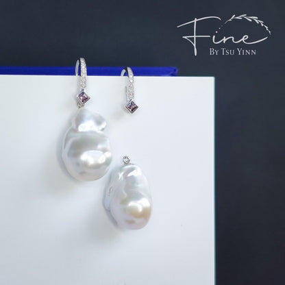 Sigrid Earrings with Tanzanite and Baroque Pearls