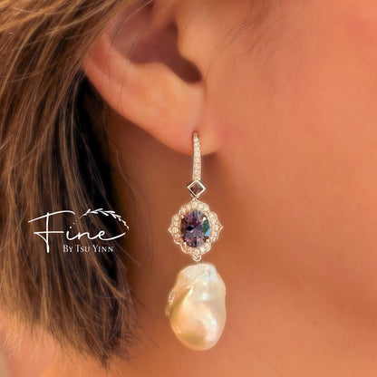 Sigrid Earrings with Tanzanite and Baroque Pearls
