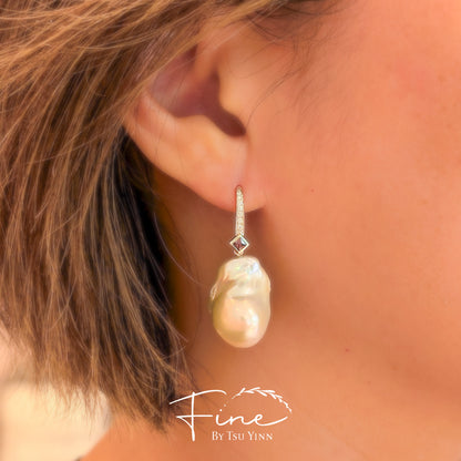 Sigrid Earrings with Tanzanite and Baroque Pearls