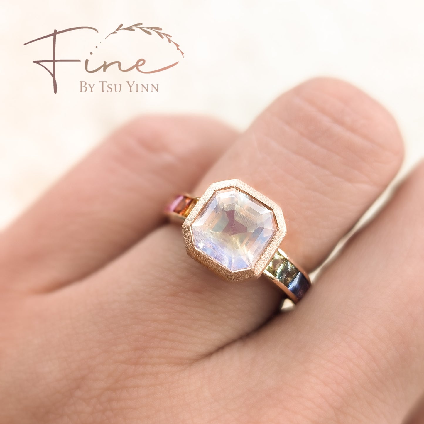 Moonstone and Rainbow Sapphire Ring