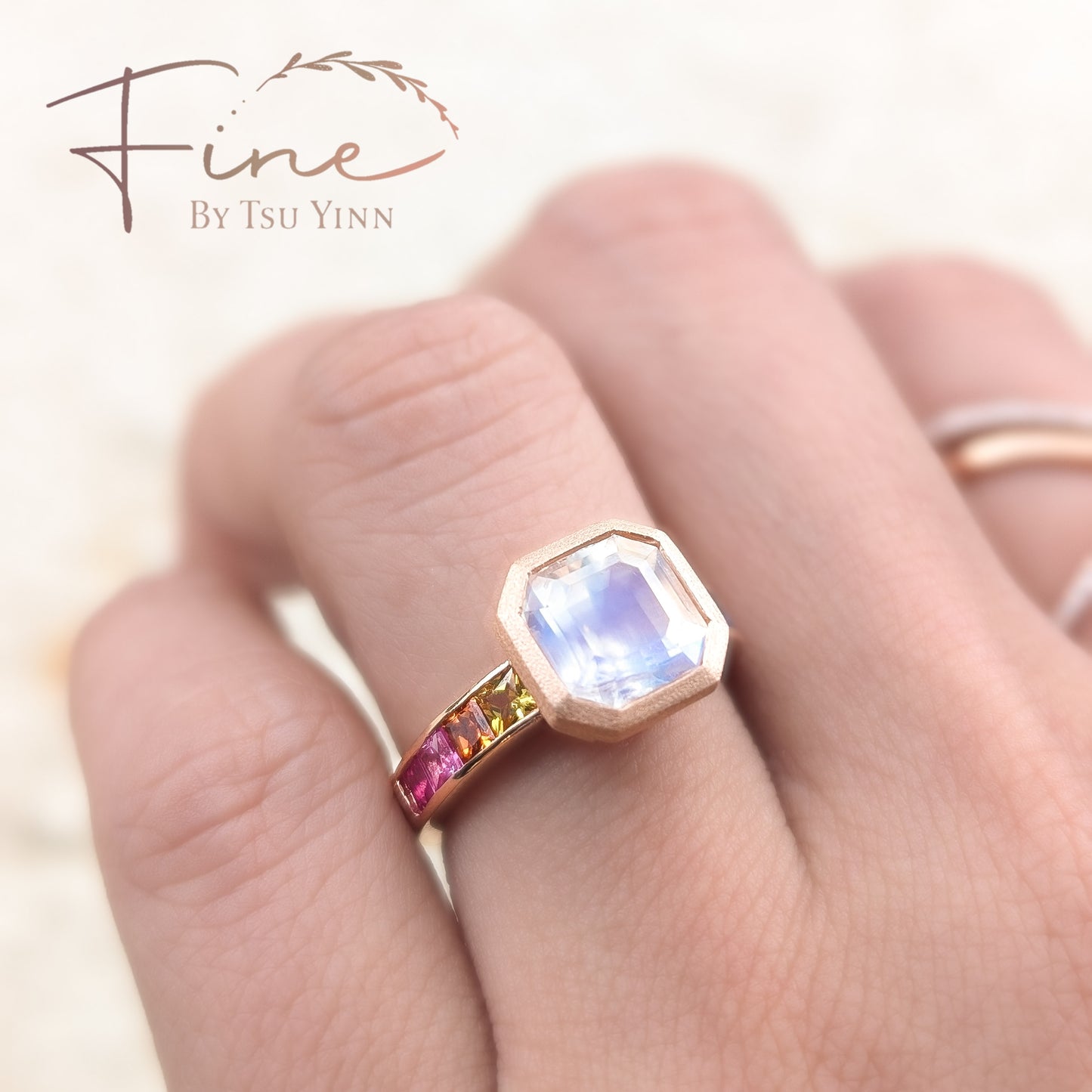 Moonstone and Rainbow Sapphire Ring