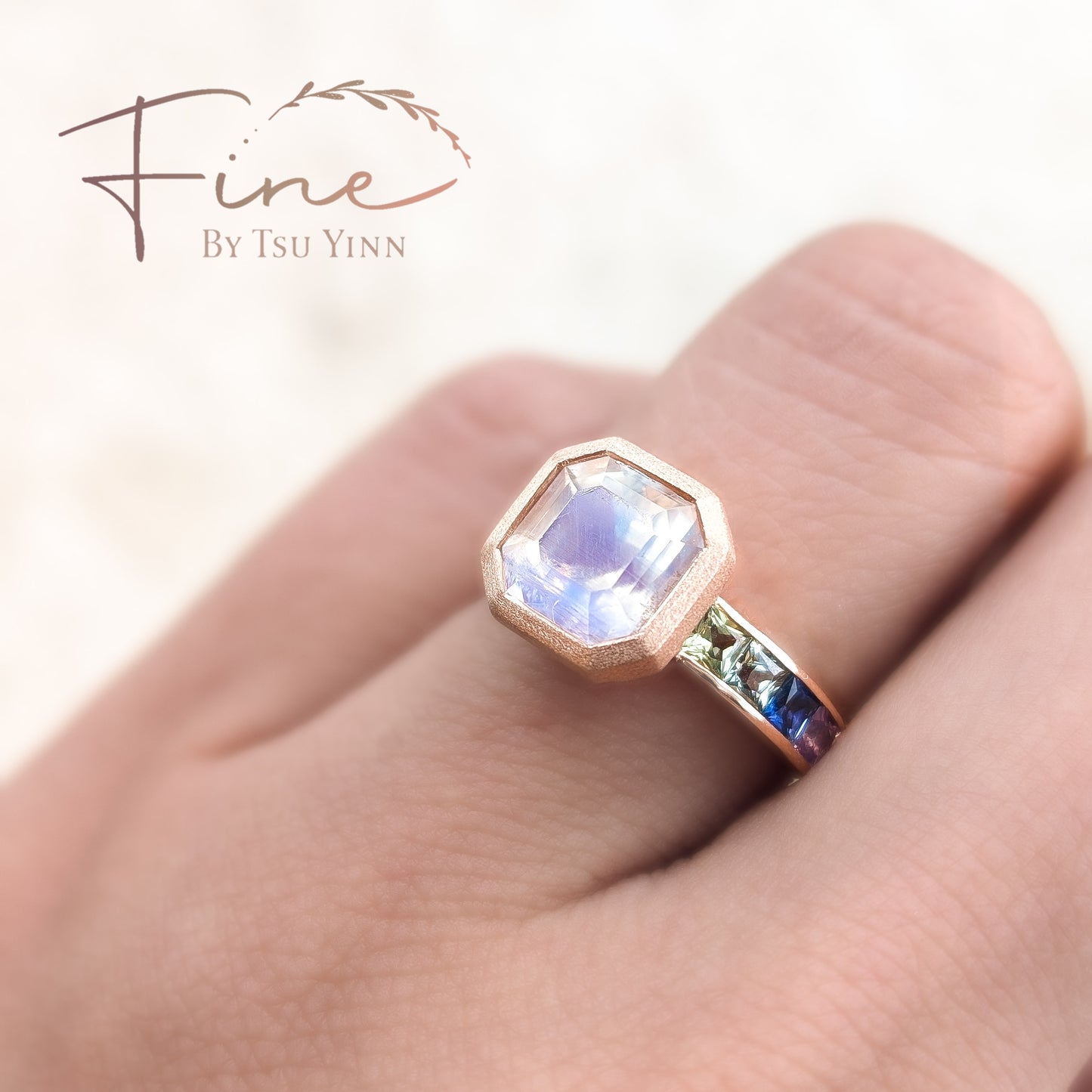 Moonstone and Rainbow Sapphire Ring