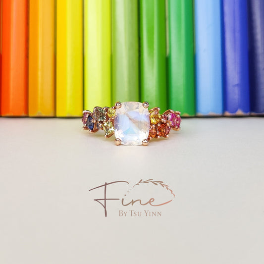 RG Faceted Moonstone Rainbow Messy Band Ring