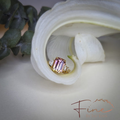 YG Sunset Tourmaline Ring with Trapezoid White Diamonds