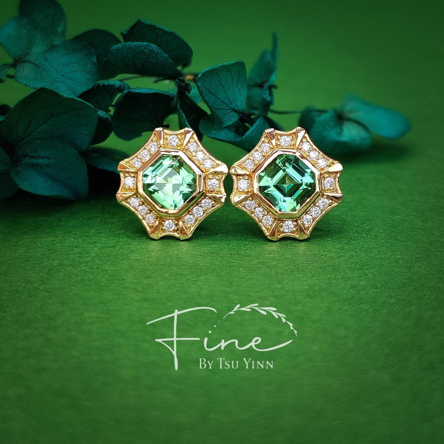 YG Green Tourmaline Diamond Earrings