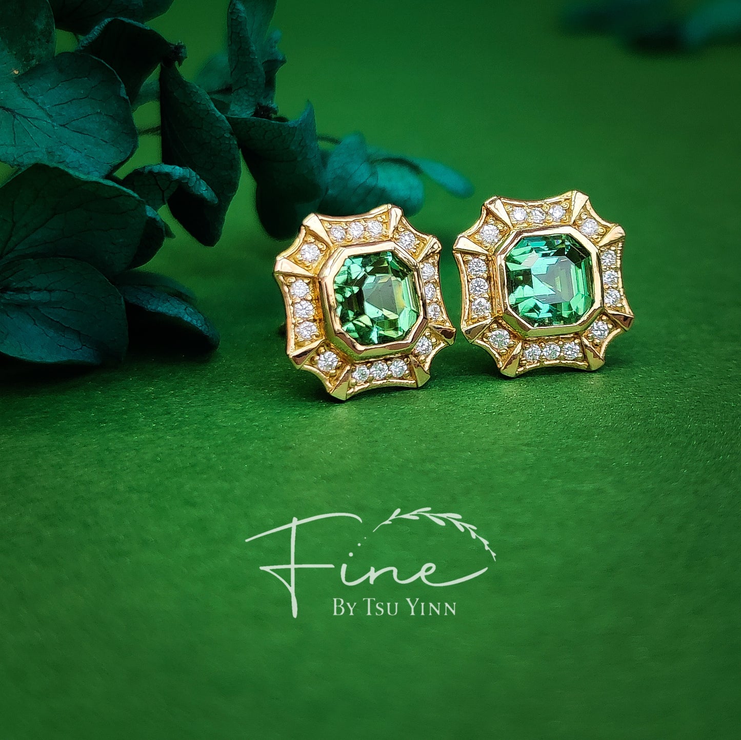 YG Green Tourmaline Diamond Earrings