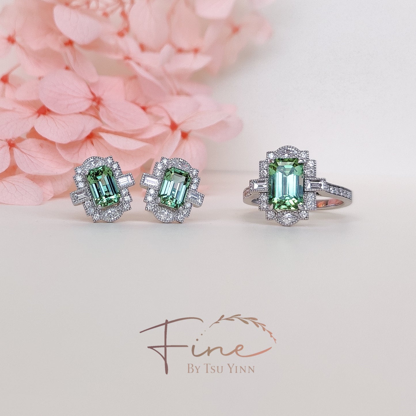 FBTY Natalia Halo Earrings with Bluish Green Tourmalines