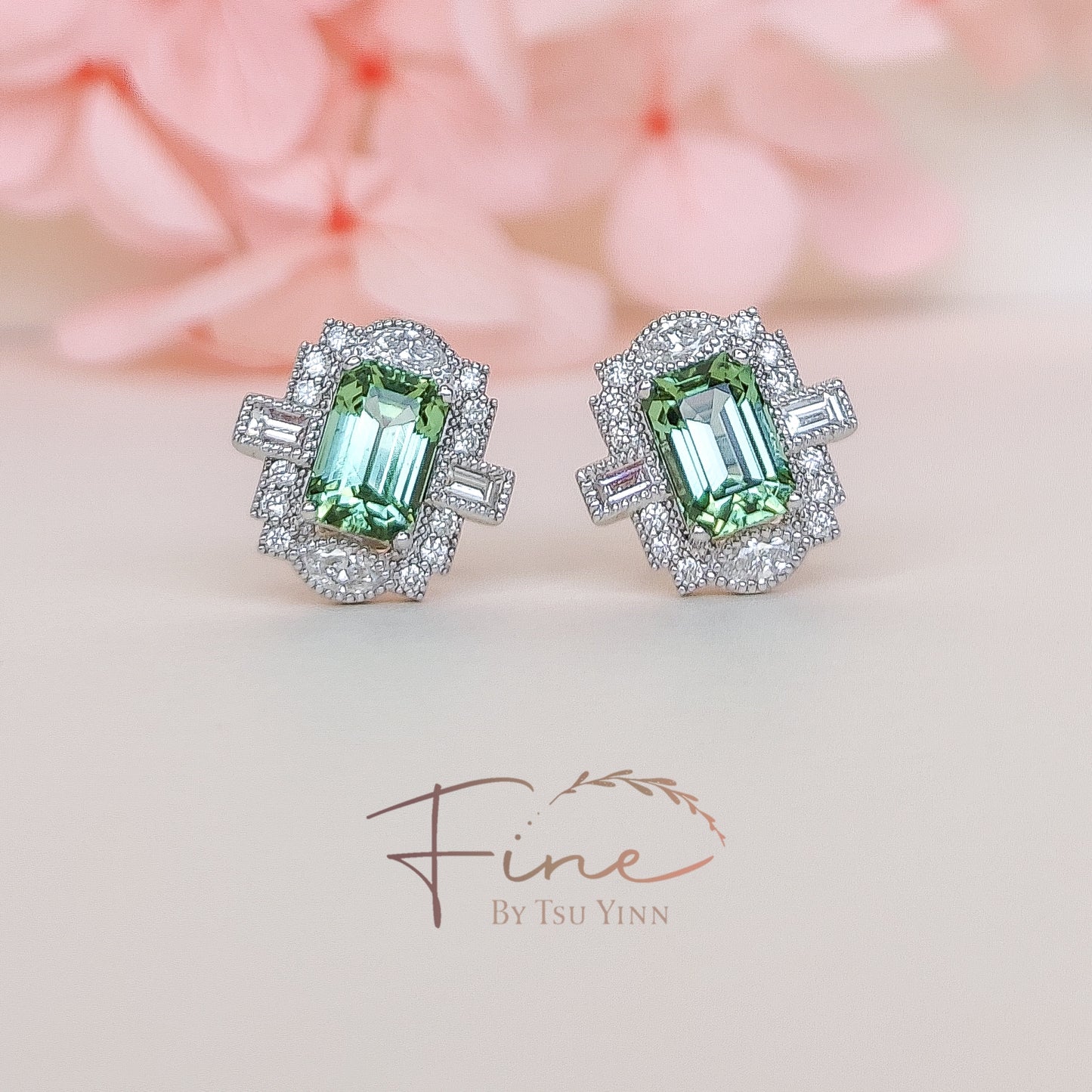 FBTY Natalia Halo Earrings with Bluish Green Tourmalines