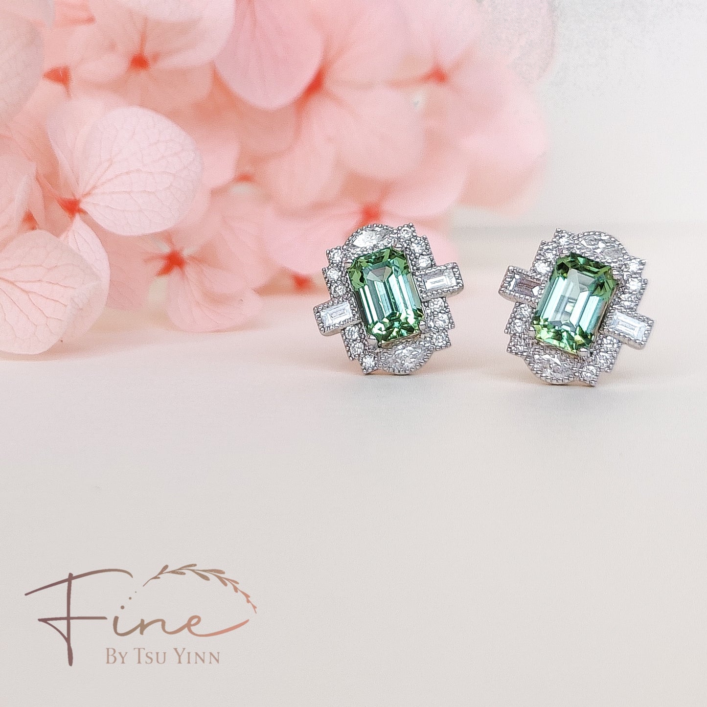 FBTY Natalia Halo Earrings with Bluish Green Tourmalines