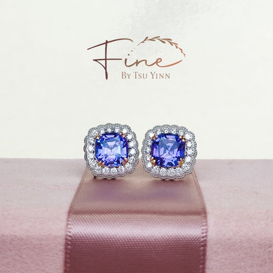 WG RG Cushion Tanzanite Earrings