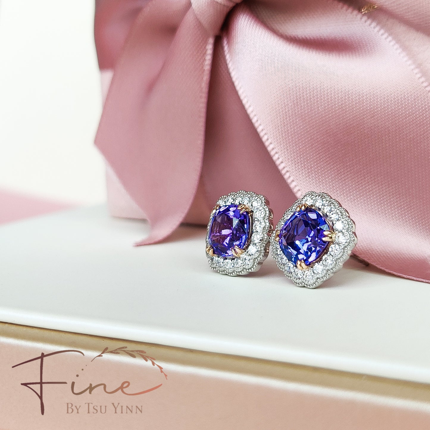 WG RG Cushion Tanzanite Earrings