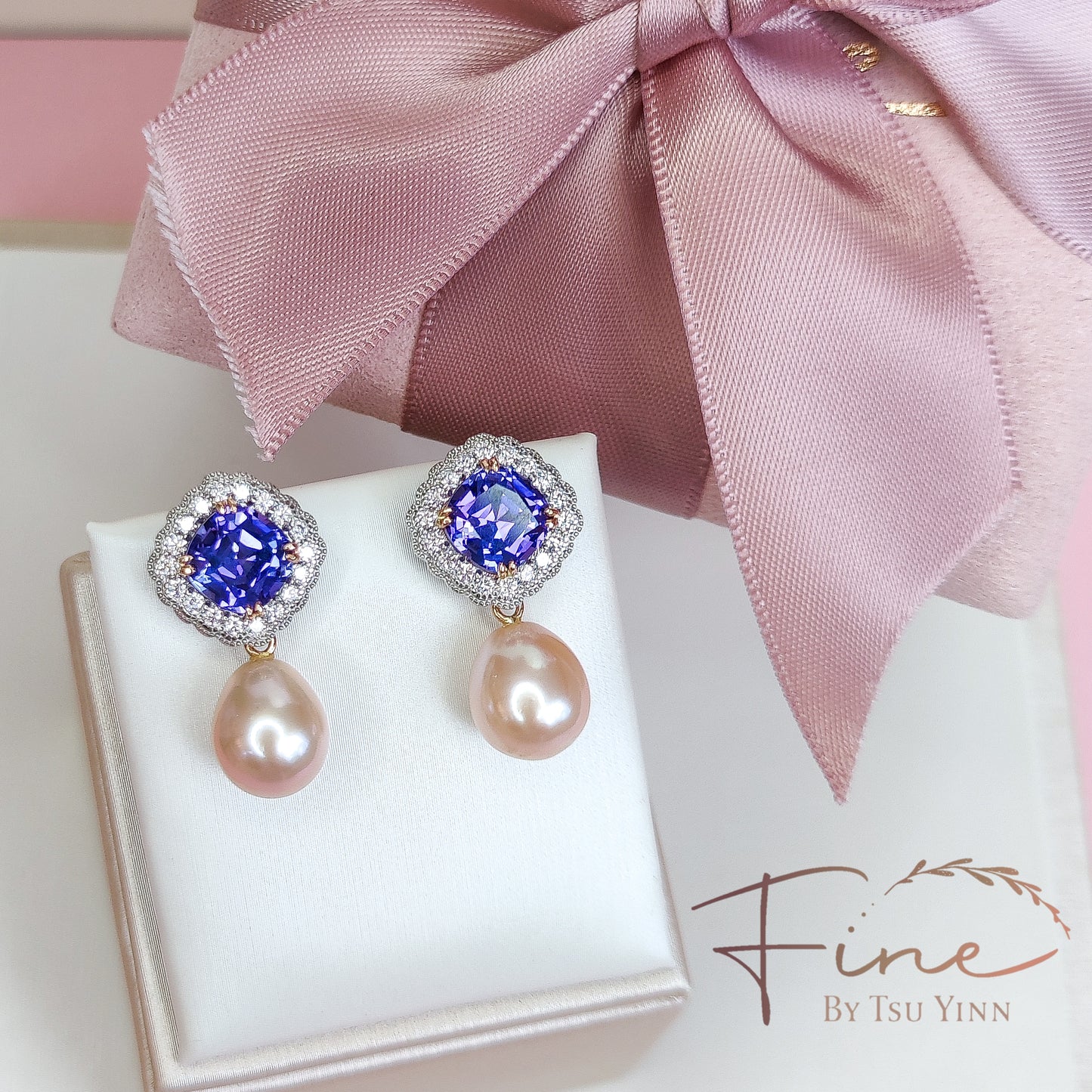 WG RG Cushion Tanzanite Earrings