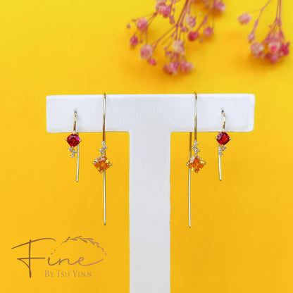 YG Spessartite Garnet and Diamond Long Hook Earrings