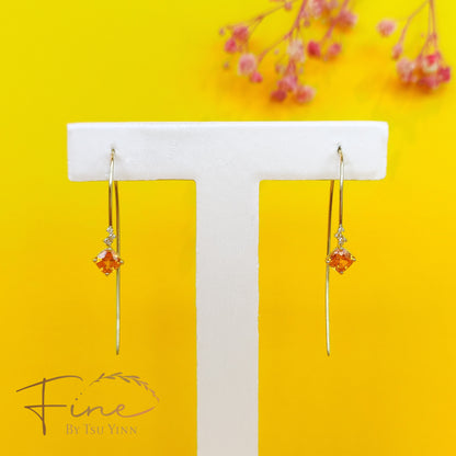 YG Spessartite Garnet and Diamond Long Hook Earrings