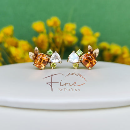YG Double Jackets Spessartite Garnet Studs