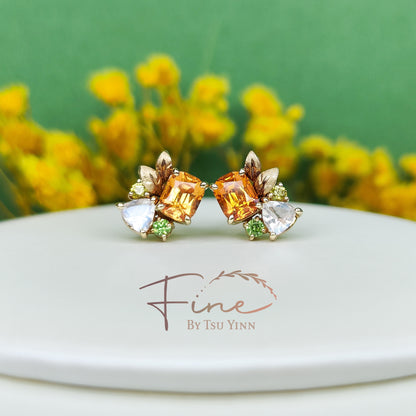 YG Double Jackets Spessartite Garnet Studs