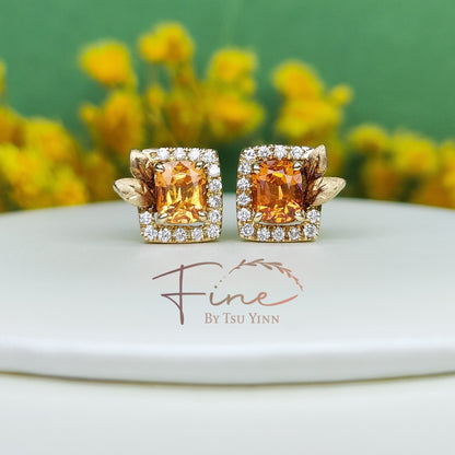 YG Double Jackets Spessartite Garnet Studs