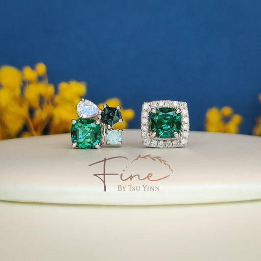 WG Double Jackets Bluish Green Tourmaline Studs