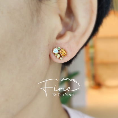 YG Double Jackets Spessartite Garnet Studs