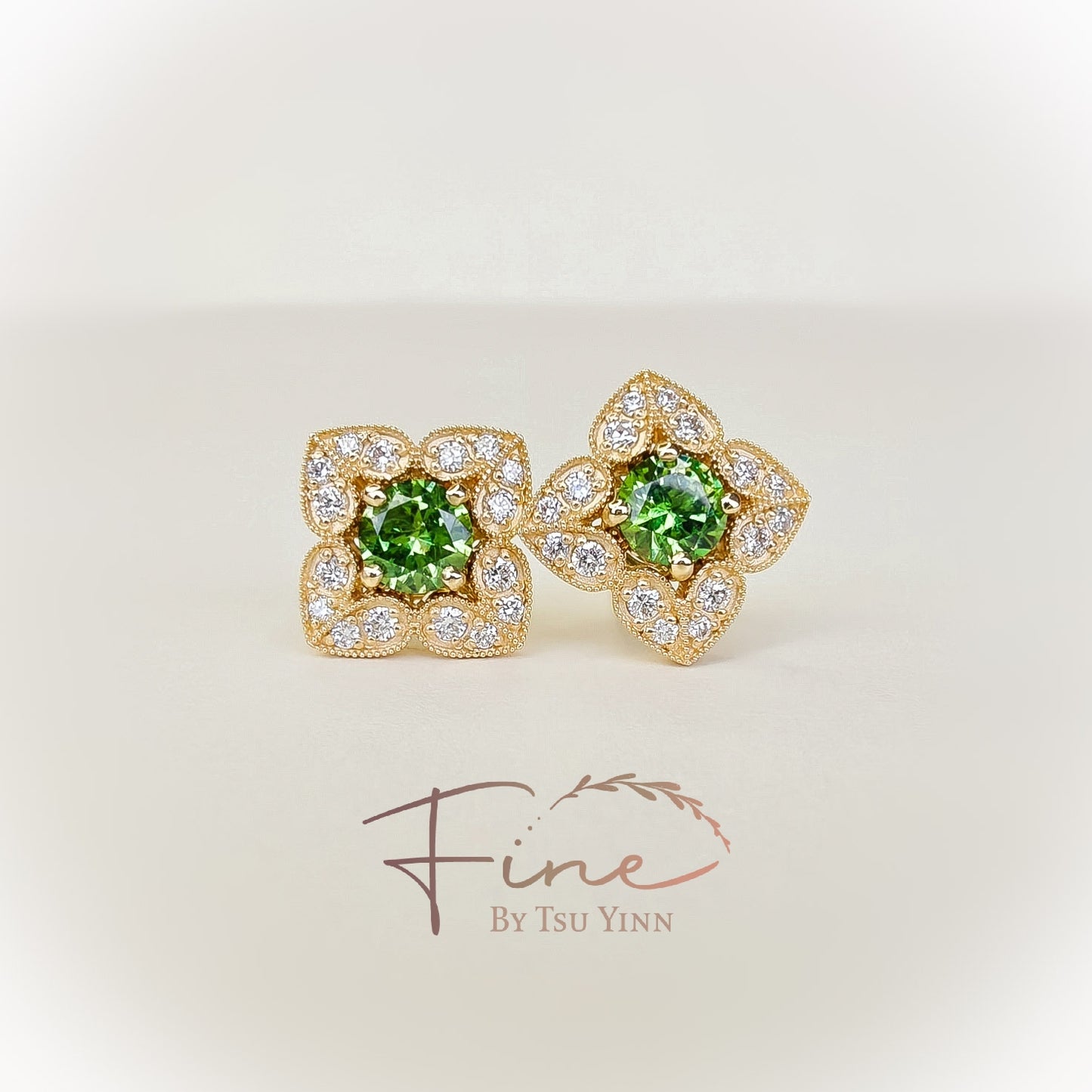 Indrani Earrings with Demantoid Garnets