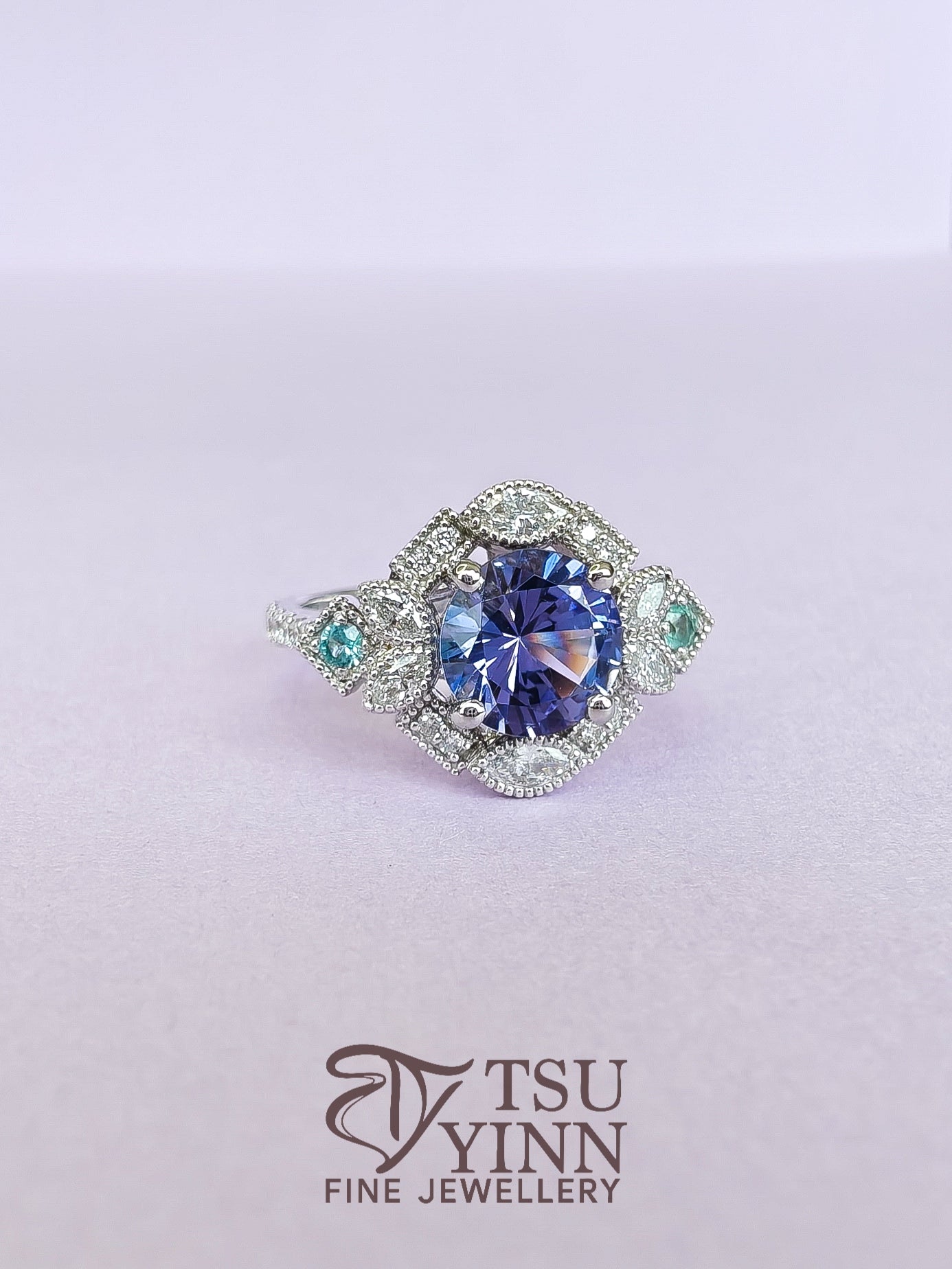 Camille Halo Ring with Tanzanite