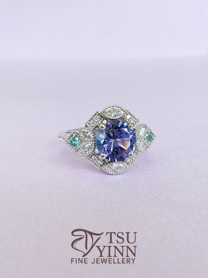 Camille Halo Ring with Tanzanite