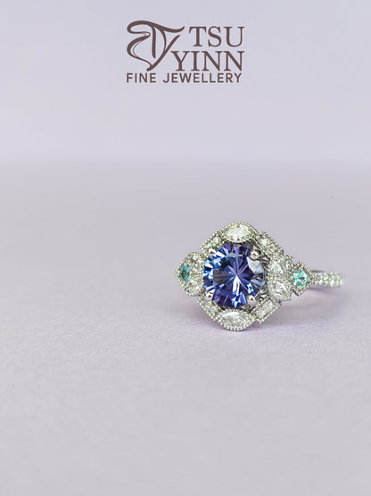Camille Halo Ring with Tanzanite