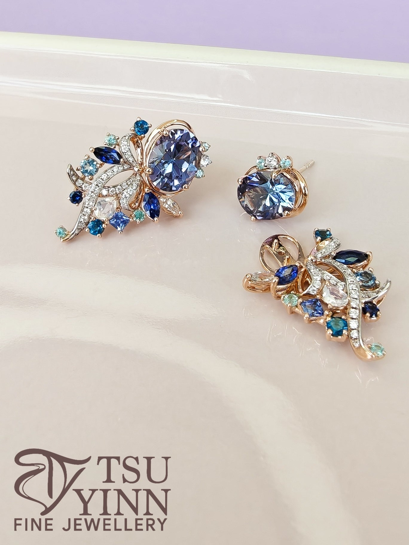 Tanzanite Ribbon Earrings - Detachable