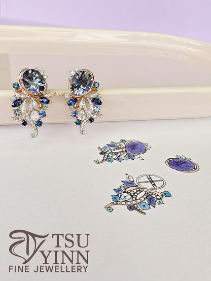 Tanzanite Ribbon Earrings - Detachable