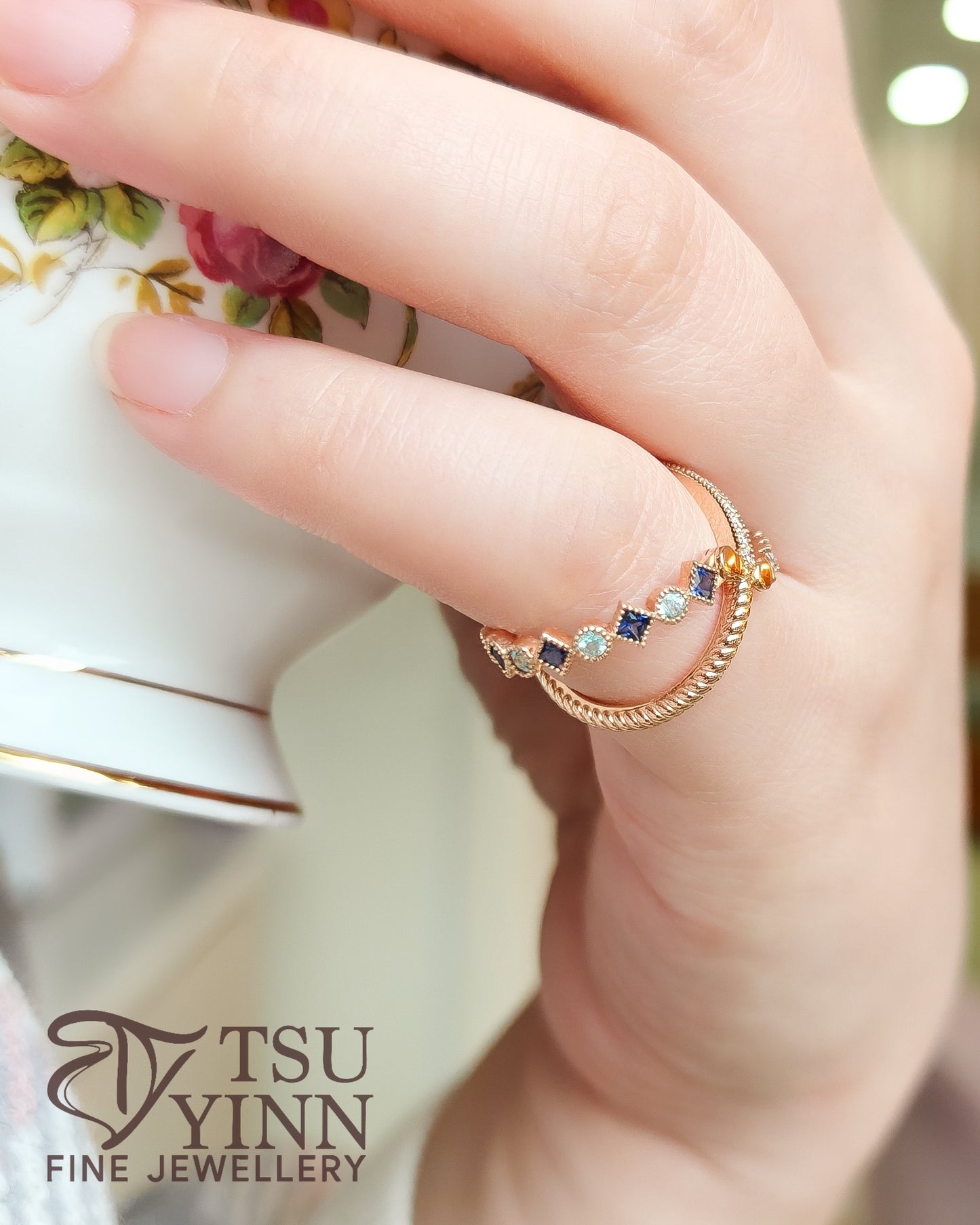 Swivel Ring with Sapphires, Paraiba Tourmalines, Spinels and Diamonds