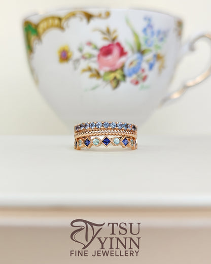 Swivel Ring with Sapphires, Paraiba Tourmalines, Spinels and Diamonds