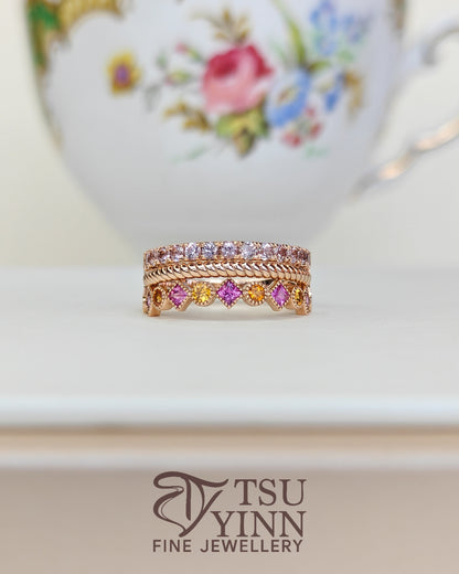 Swivel Ring with Spinels, Spessartite Garnets and Diamonds
