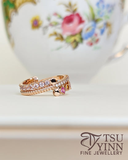 Swivel Ring with Spinels, Spessartite Garnets and Diamonds