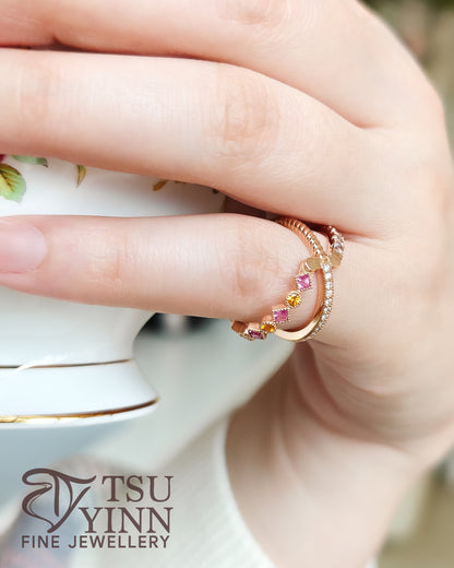 Swivel Ring with Spinels, Spessartite Garnets and Diamonds