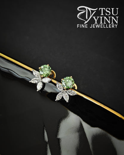 Lab Grown Green and White Diamond Allison Studs
