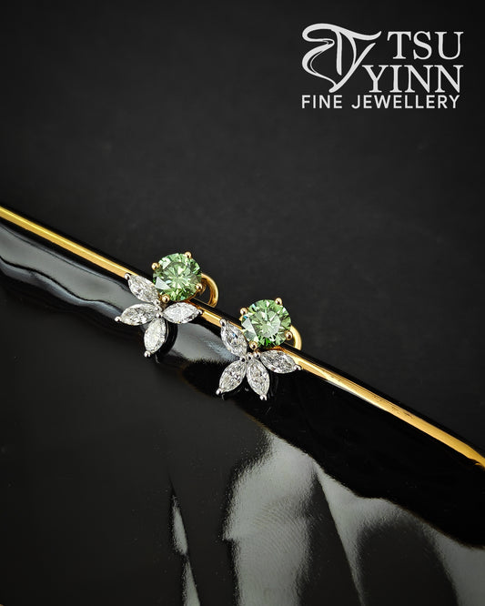 Lab Grown Green and White Diamond Allison Studs