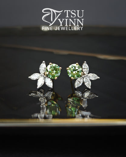 Lab Grown Green and White Diamond Allison Studs