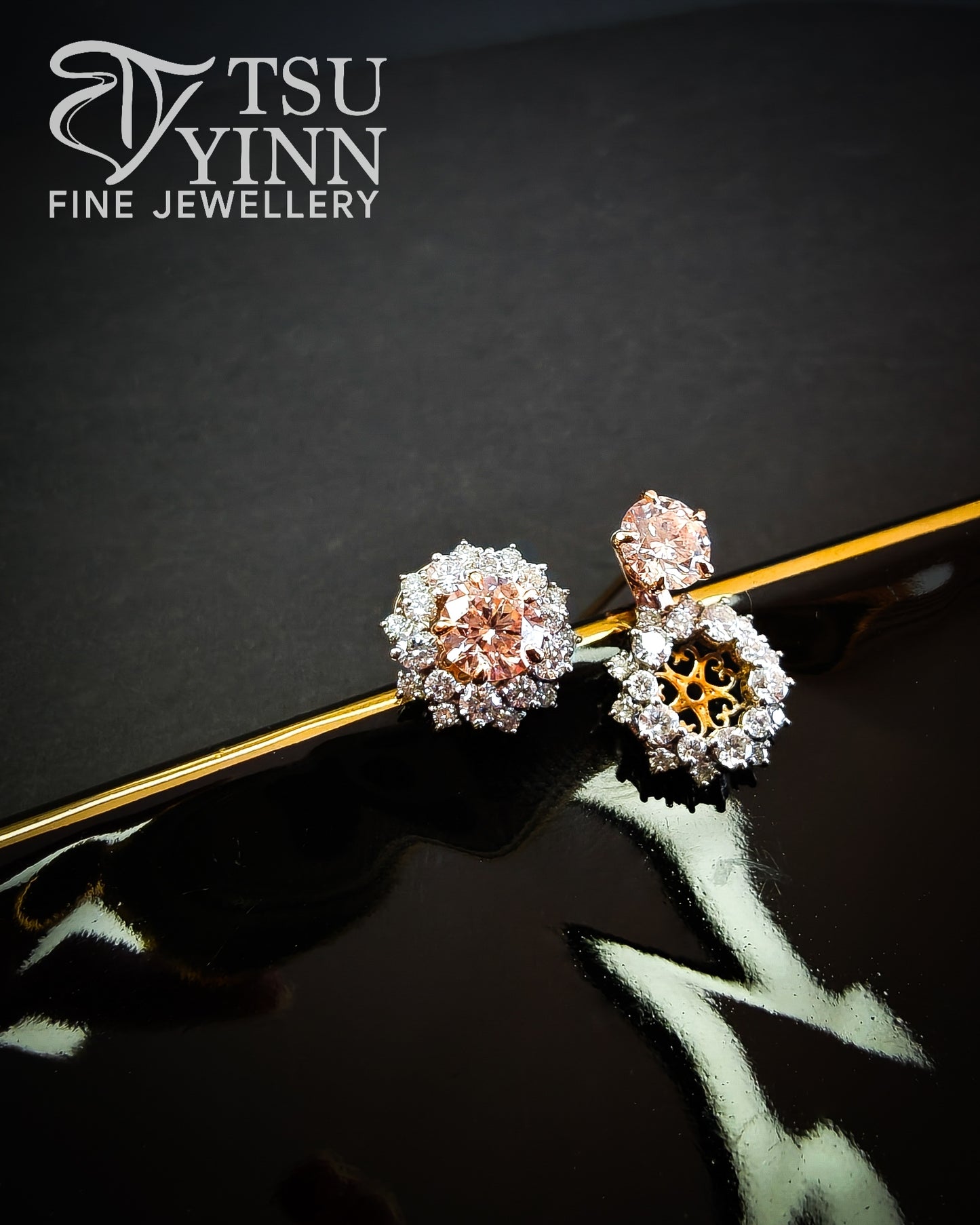 Lab Grown Pink and White Diamond Swivel Studs