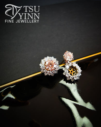 Lab Grown Pink and White Diamond Swivel Studs