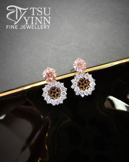 Lab Grown Pink and White Diamond Swivel Studs