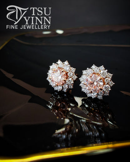 Lab Grown Pink and White Diamond Swivel Studs