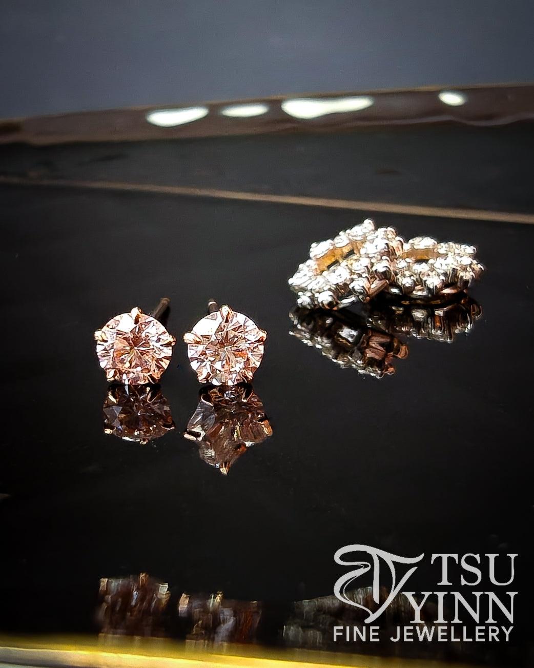 Lab Grown Pink and White Diamond Swivel Studs