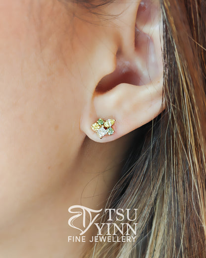 Lab Grown Green Yellow White Diamond Cluster Studs (A)