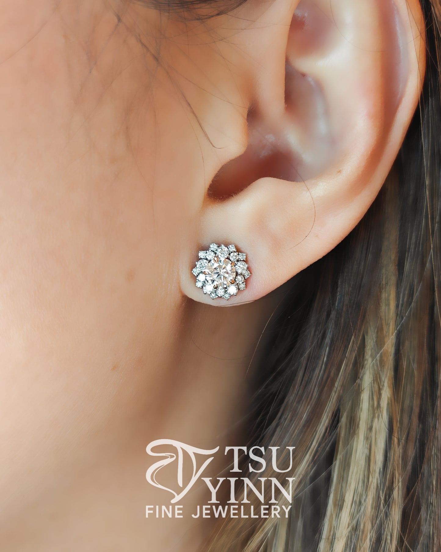 Lab Grown Pink and White Diamond Swivel Studs